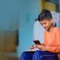 Child using a tablet with balanced screen time